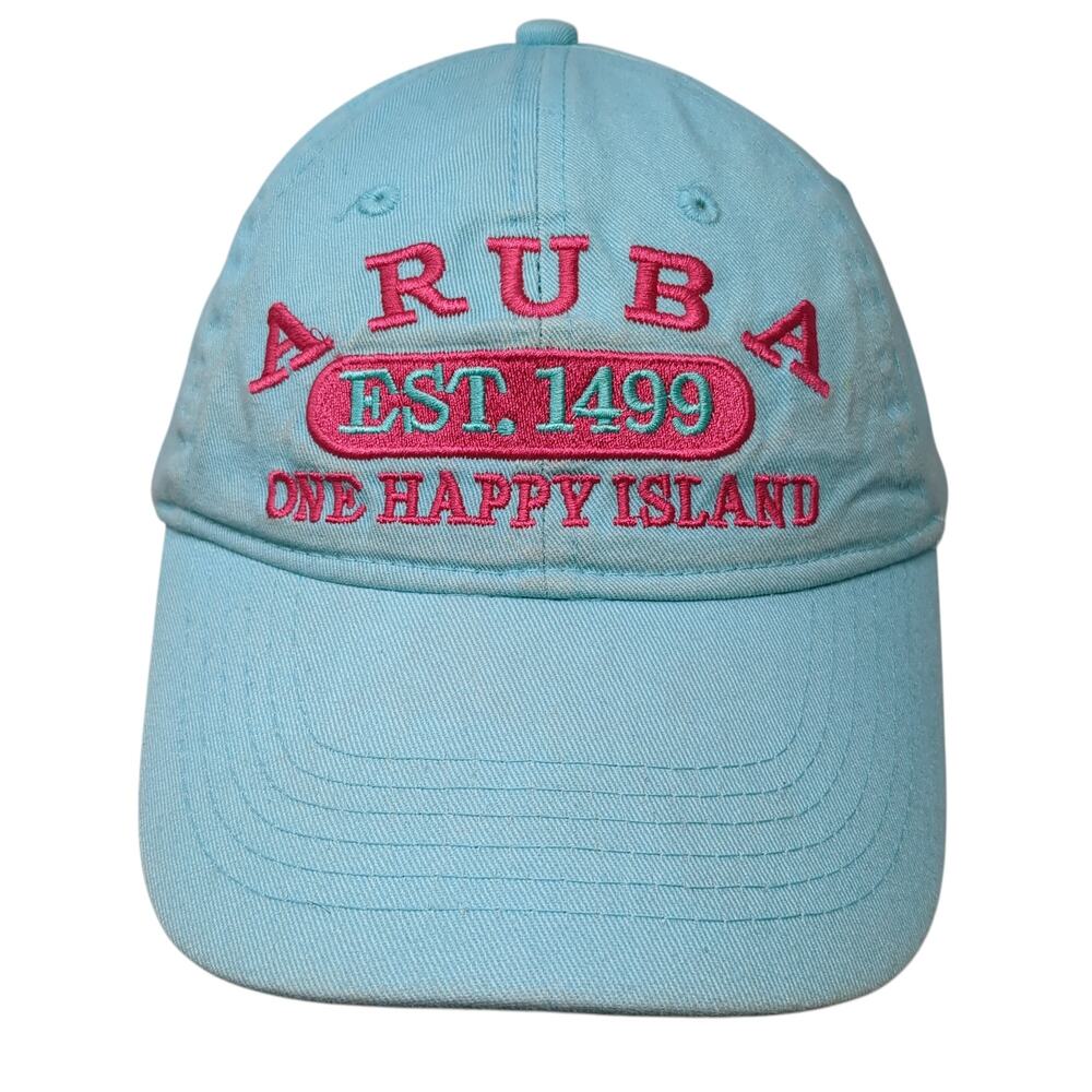 Aruba Est. 1499 One Happy Island Strapback Baseball Cap Blue One Size Adjustable